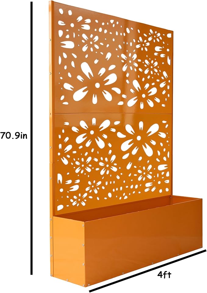 Oakland Living 6 ft. X 4 ft. Orange Freestanding Metal Privacy Screen Room Divider with Flower Box
