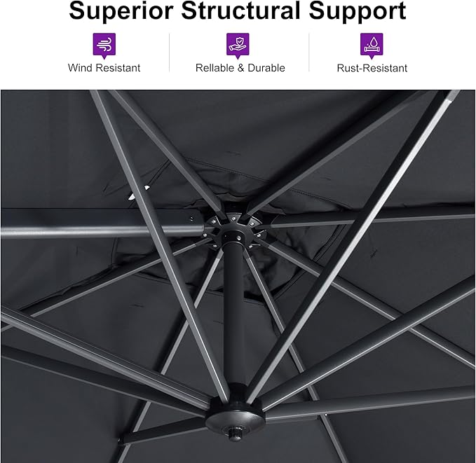 PURPLE LEAF 10 Feet Patio Umbrella with Base and Cover Round Outdoor Cantilever Umbrella Aluminum Offset Umbrella with 360-degree Rotation for Garden Deck Pool Patio Grey