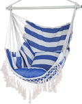 Hammock Chair, Hanging Rope Swing Seat with 2 Cushions,Macrame Hanging Chair Side Pocket with High Load-Bearing Metal Rod,for Indoor, Outdoor, Extra Comfortable