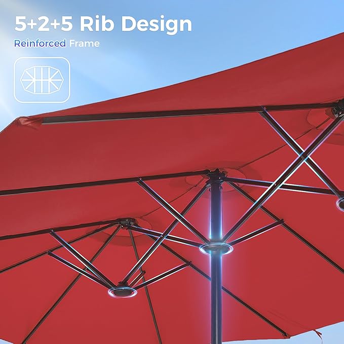 SUPERJARE 13FT Outdoor Umbrella for Patio, Double sided Pool Umbrellas with Fade Resistant Canopy, Large Table Umbrella for Deck, Market, Backyard - Burgundy