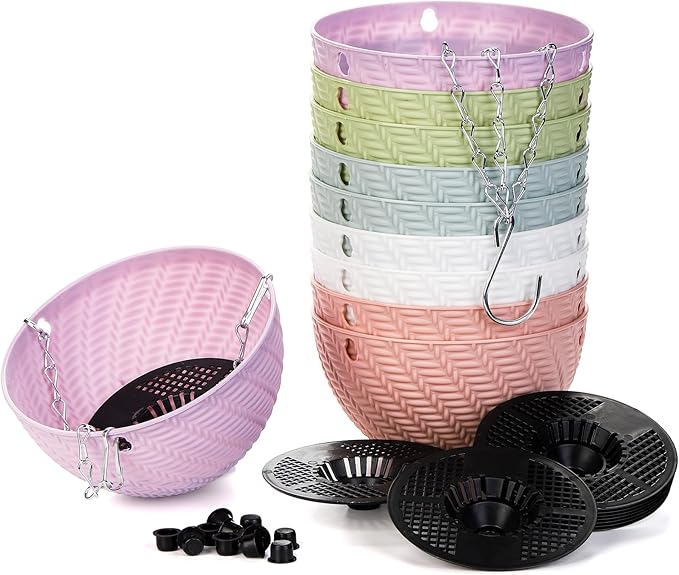 Foraineam 10 Pack Mini Hanging Planters Garden Self-Watering Flower Plant Pot Container Succulent Planter Pots with Hanging Chain