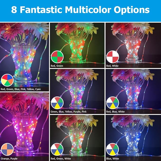 100ft Outdoor Rope Light, IP68 Waterproof 25 Color Changing String Lights with 149 Modes, Warm White & RGB LED Multicolor Twinkle Fairy Tube Lights for Indoor & Outside Railing, Balcony, Patio Decor