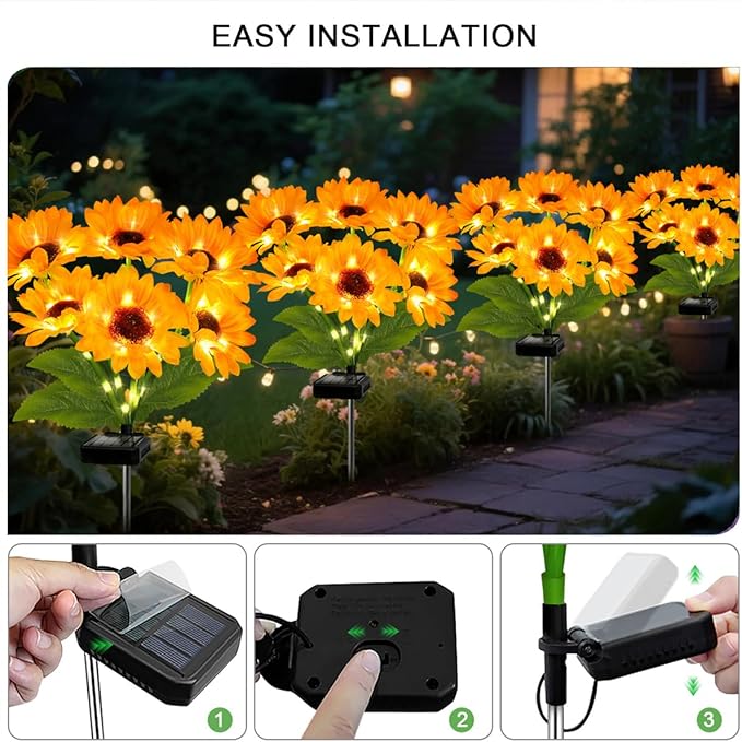 6 Pack Solar Sunflower Garden Lights 36 Vibrant Sunflowers LED Outdoor Decorative Stake Lights for Yard, Patio, Lawn, Pathway, IP65 Waterproof Flower Light, Birthday Gift for Mom, Grandma, and Friends