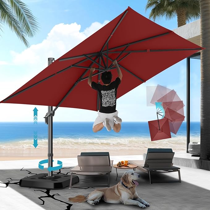 HOTEEL10x10ft Patio Umbrella Cantilever Umbrellas - Upgrade and Intensify - 360 Rotation and 5 Angles Adjustment - Aluminum Offset Pool Umbrella Outdoor Umbrellas for Patio Garden Pool