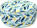 LVTXIII Outdoor/Indoor Inflatable Stool Ottoman, All Weather Patio Footrest Pouf, Portable Round Ottoman for Patio Garden, Camping or Home, D21xH9 Inches, Blue Leaves