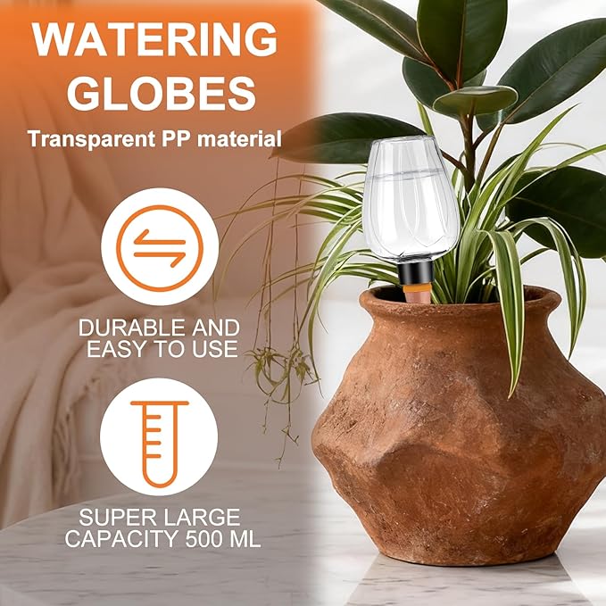 8 Pcs Plant Watering Globes Self Watering Planter Insert Plants Top Fill Water Device Plastic Water Bulbs Slow Release Terracotta for Plants, Clear