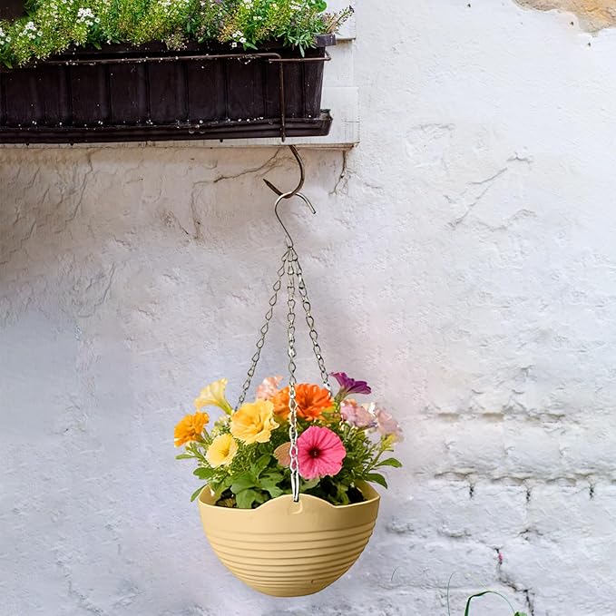 8 Pack 8 Inch Plastic Self Watering Hanging Planters,Colorful Hanging Basket Planter with Drainer and Metal Chain,Garden Flower Plant Pot Container for Indoor Outdoor Plants,8 Colors