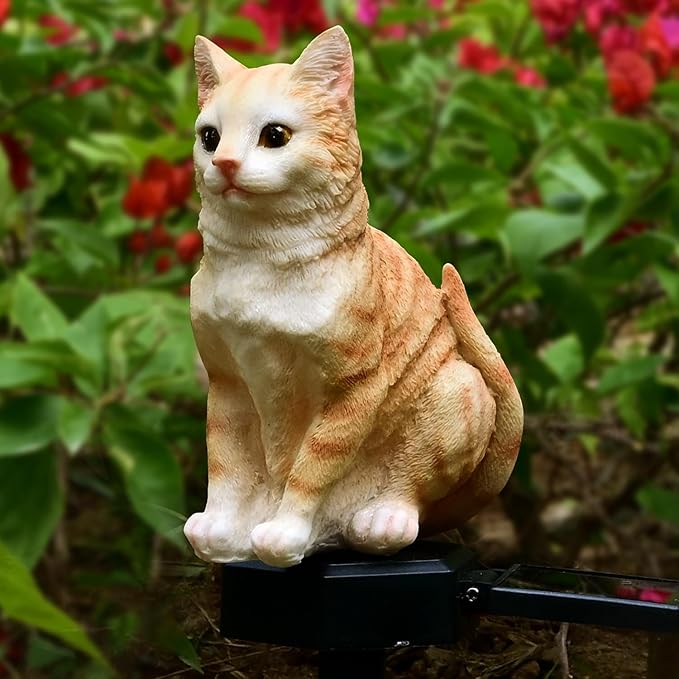 Cat Solar Light Ornaments Garden Decor Outdoor Lawn Decorations Cute Animal Stake Patio Yard Statue Waterproof Tabby Gifts for Lovers