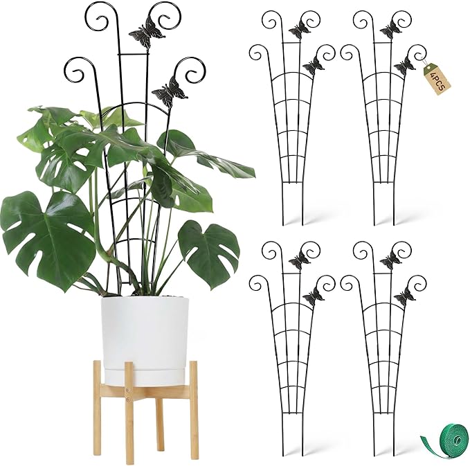 COOMIN 30'' Monstera Plant Support Outdoor, Metal Expandable Plant Supports for Indoor Plants, 4P Garden Trellis for Climbing Plants Indoor - Ivy, Pothos, Philodendron, Hoya