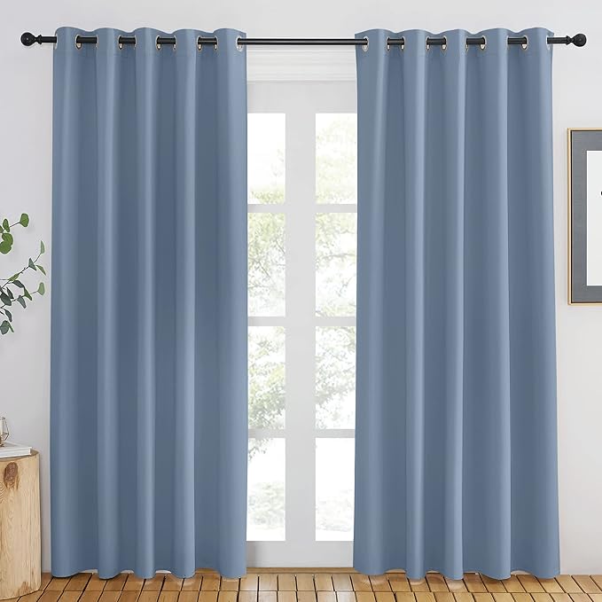 NICETOWN Blackout Curtains for Windows 84 inch Long - Window Treatment Thermal Insulated Solid Grommet Room Darkening Drapes for Bedroom/Living Room (Stone Blue, 1 Panel, W66 x L84)