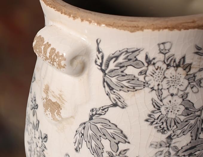 Rustic Farmhouse Ceramic Flower Pots, Vintage Antique Planters & Vase with Drainage Hole for Indoor/Outdoor, Handmade Crackle Glaze Terracotta Pottery Decor for Home Kitchen Office, Gardening Gifts