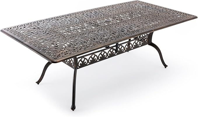 Outdoor Patio Dining Table - All-Weather Cast Aluminum 87" x 28.5“ Patio Rectangular Table with 2" Umbrella Hole for Balcony Lawn Garden Backyard