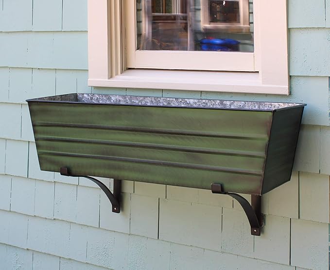 Achla Designs Galvanized Window Flower Box Planter-Green-Large (35.5" L x 11" W x 9.5" D)