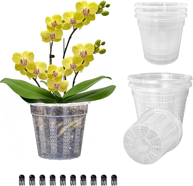 Orchid Pot, 6 Packs of 4.3" Orchid Pots with Holes, Orchid Pots for Repotting, Plastic Orchid Planter for Indoor Outdoor Plants (6 Packs, 4.3")