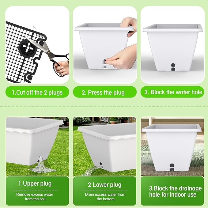 8 Pack 24 Inch Window Planter Box, White Large Plastic Rectangle Flower Planter Boxes with Water Absorbing Net Indoor and Outdoor Flower Pots for Windowsill, Balcony, Patio, Porch (White, 24 Inch)