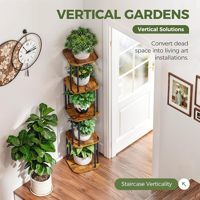 Bamworld Tall Plant Stand Indoor, Corner Plant Shelf for Multiple Plants, 5 Tier Metal Flower Pot Stands for Patio Garden Balcony Living Room Bedroom