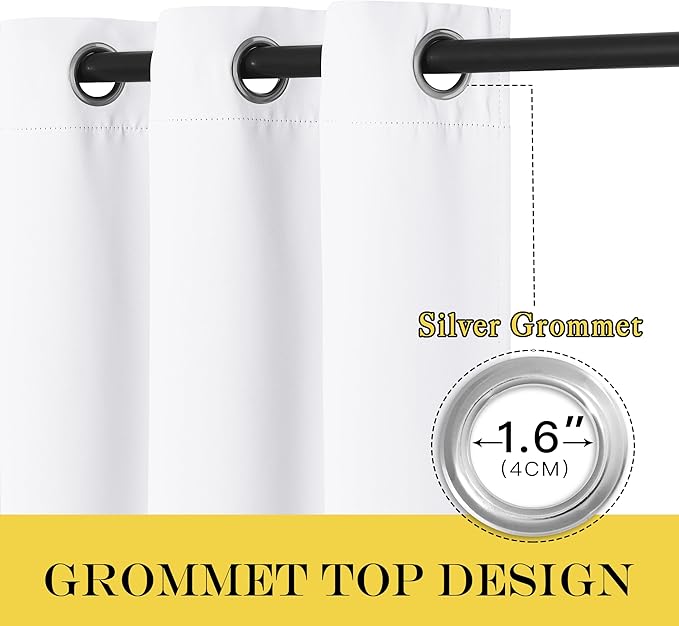 NICETOWN Room Darkening Curtain 90 inches Long - Thermal Curtain Grommet Large Window Treatment Sliding Door Curtain Light Blocking for Living Room (White, 1 Panel, W66 x L90)