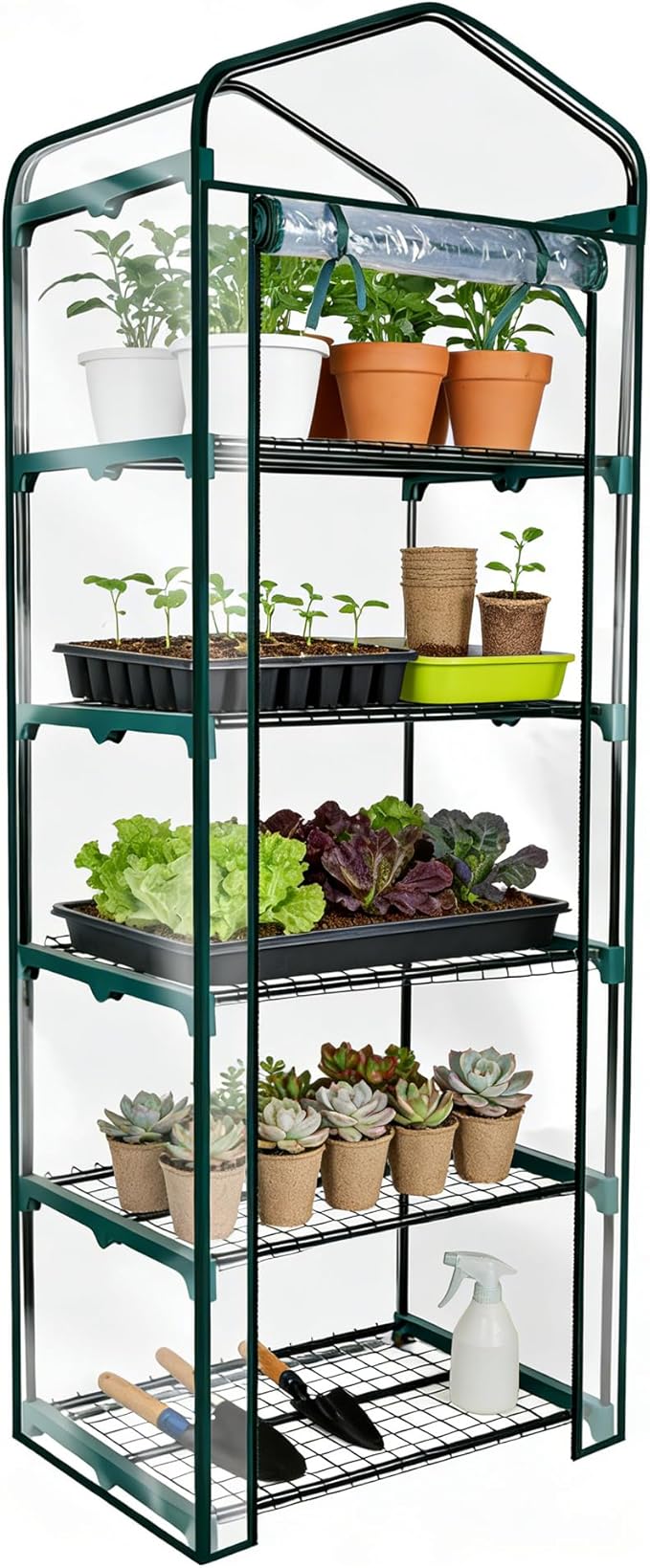 Worth Garden 5 Tier Mini Greenhouse - 75'' H x 27'' L x 19'' W - Sturdy Portable Gardening Shelves with PVC Cover - Small Porch Green House for Growing Plants Flowers Indoor & Outdoor