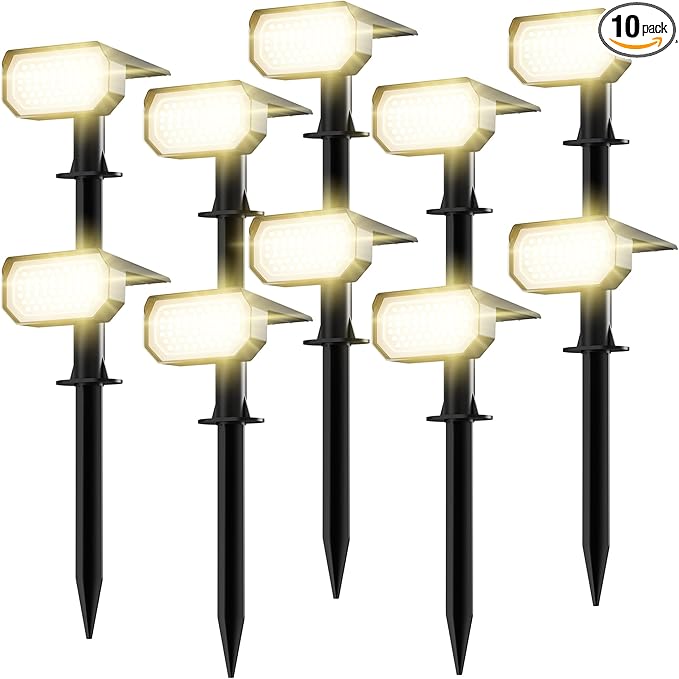 Ensenior Solar Spotlights Outdoor, 56 LEDs Brightness Adjustable 3000K LED Solar Garden Lights, Halloween Christmas Landscape Lighting for Flag/Yard/Pathway, IP65 Waterproof - 10 Pack