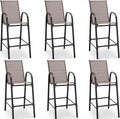 HOMREST Outdoor Bar Height Stools Set of 6,High Back Patio Chairs with Armrests,Textilene Chairs with Breathable Fabric & Metal Frame for All Weather,Taupe