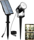 T-SUNUS Christmas Solar Landscape Spotlights White 6000K Metal, Garden Spot Lights Outdoor IP65 Waterproof 9.8ft Cable Separated Panel, Auto On/Off for Tree Flag Driveway Pathway Halloween Pool Area