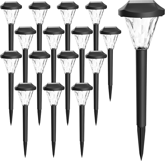 GIGALUMI 16 Pack Solar Lights Outdoor Waterproof, Outdoor Solar Lights for Yard, Solar Garden Lights, Yard Decorations Outdoor for Pathway, Patio, Garden, Driveway, Lawn, and Landscape(Cold White)