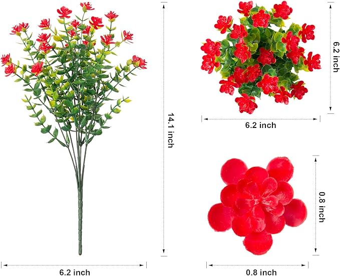 HyeFlora 20 Bundles Artificial Fake Outdoor Plants Flowers for Spring Decoration, UV Resistant Realistic Red Plastic Flowers Faux Plant Monkey Grass for Planter Home Garden Porch Patio Window Box