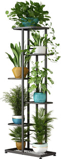 LINZINAR Plant Stand Indoor Outdoor Metal 6 Tier 7 Potted Multiple Flower Pot Holder Shelf Planter Display Shelving Unit for Patio Garden Corner Balcony Living Room (6 Tier 7 Potted, Dark Grey)