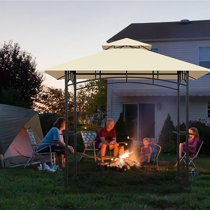 Grill Gazebo Replacement Top, 5 * 8 Outdoor BBQ Top Cover, Double Layer BBQ Gazebo Top Canopy for Model #L-GG001PST-F(Beige)