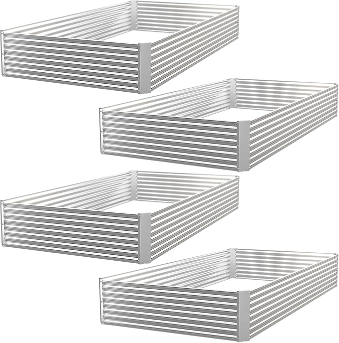 4 Pack Corrugated Galvanized Steel Raised Garden Bed Outdoor, Metal Above Ground Garden Bed for Vegetables and Flowers, Rectangle Raised Beds for Gardening-4x2FT