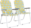 VINGLI Patio Lawn Webbed Folding Chairs Set of 2, Outdoor Beach Chair Portable Dining Chair for Outdoor Yard, Garden (Yellow, Classic)