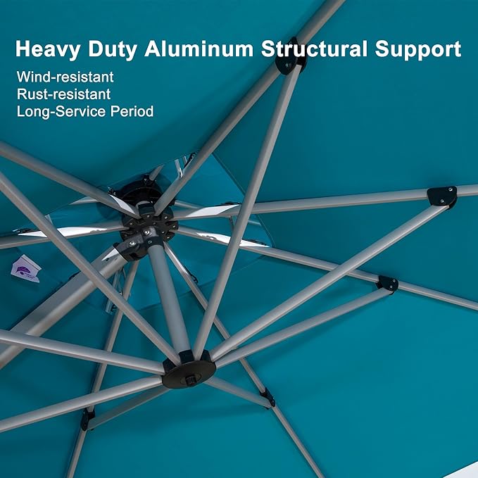PURPLE LEAF 9' X 11' Patio Umbrella Outdoor Rectangle Umbrella Large Cantilever Umbrella Windproof Offset Heavy Duty Sun for Garden Deck Pool Patio, Turquoise Blue