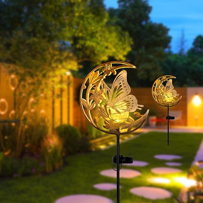 JOBOSI Solar Moon Butterfly Decorative Gift, Solar Butterfly Ground Stake Light, Mother's Day Gift,Gifts for Women Grandmother, Garden Lawn Decor Christmas & New Year Gift