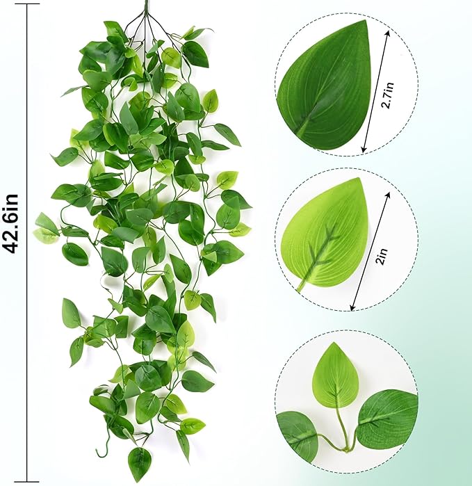 Waipfaru Fake Hanging Plants, 4pcs Artificial Hanging Plant, Faux Ivy Pothos Vines Greenery for Wall Home Bedroom Living Room Aesthetic Kitchen Office Aesthetic Kitchen Indoor Outdoor Decor