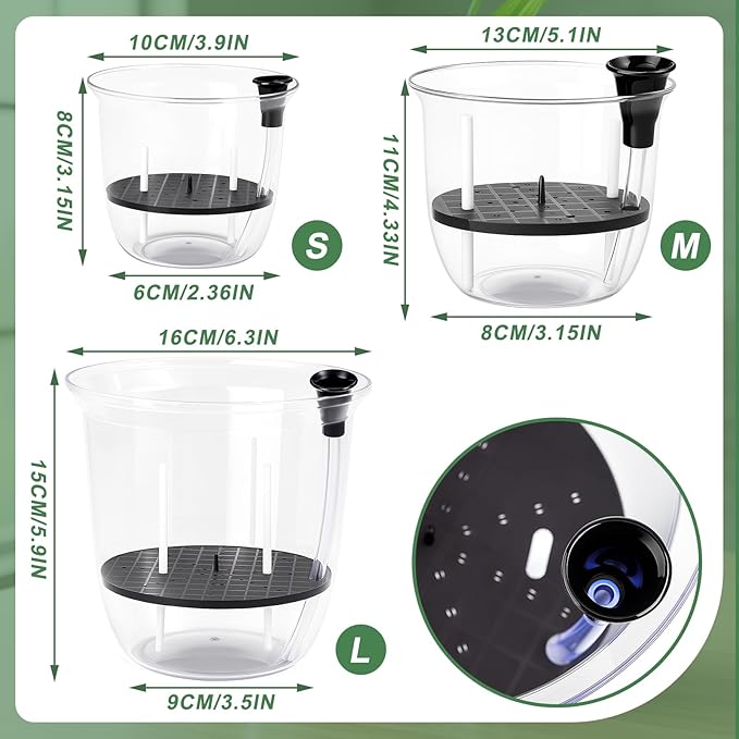 6 Pcs Clear Self Watering Pots for Indoor Outdoor Plants Flowers, 2 Each of 4, 5 and 6 Inch Self Watering Planters with Reservoir, Drainage Hole and Absorbent Cotton Rope