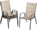 TLSUNNY Patio Chairs, Stackable Textilene Outdoor Dining Furniture for All Weather, with 17.7″ Wide Seat & Metal Frame, for Garden, Backyard, Deck, Restaurant, Poolside (4, Brown, 26.4″)