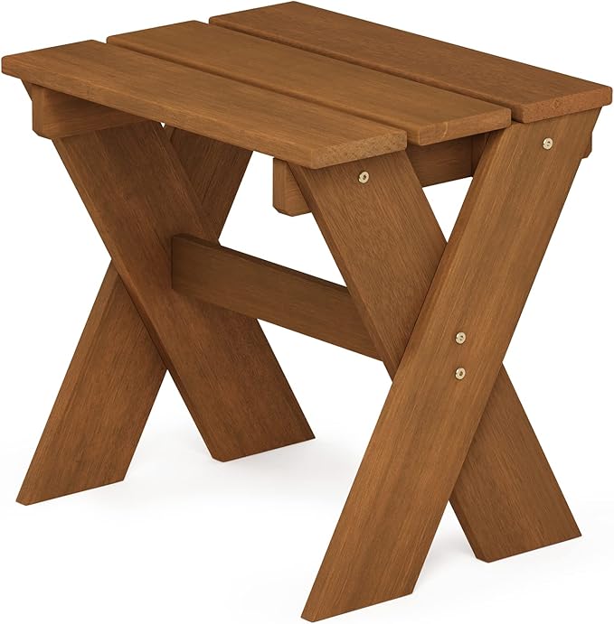 Furinno Tioman Outdoor Side Table Flower Stand, Dark Red Meranti Hardwood