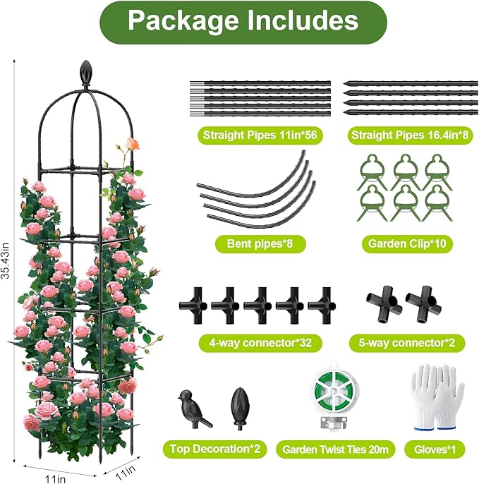 2 Pack Garden Obelisk Trellis, 70" Tall Plant Support for Climbing Vine, Metal Covered Plastic Coating Rustproof Heavy Duty Rose Trellis Indoor Outdoor(Black, 70 * 11.8 * 11.8IN（H*W*L）)