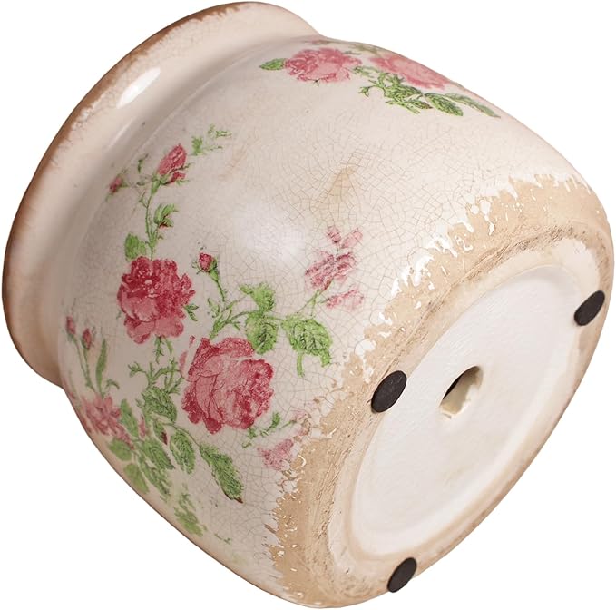 Decorative Pots Spring Decor, Pastel Floral Ceramic Garden Pots with Drainage, 6.29 Inch Pink Vintage Grandma Flower Pots for Indoor Plants & Succulent, Crackle Glaze Pottery Planters, Mom Gifts