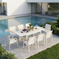 Outdoor Aluminum Patio Dining Table Set for 6-8 Person, Expandable Outdoor Table and 8 Chairs with Textilene Fabric & HDPS Armrest, All-Weather Patio Furniture Set for Yard, Garden, White