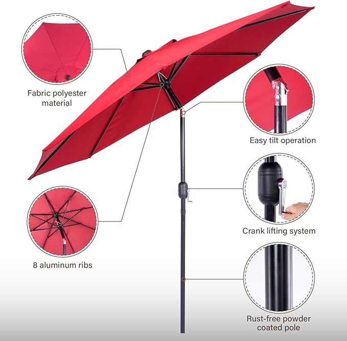 Backyard Expressions 9 ft. Patio Umbrella, Market Table Umbrella w/Tilt and Crank, 8 Ribs