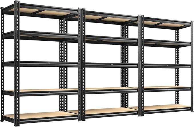 REIBII 2400LBS Storage Shelves 5 Tier Garage Shelving Heavy Duty Adjustable Garage Shelves, Utility Rack Shelf, Shelving Units for Storage Warehouse Pantry Closet, 35.5" W x 11.9" D x 72" H, 3 Pack