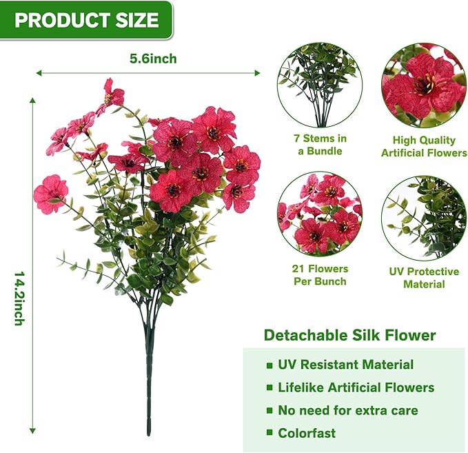 Artificial Flowers for Outdoor,Silk Flowers No Fade Fake Plastic Flowers UV Resistant Faux Plants for Outdoors Outside Front Porch Hanging Planter Window Box Garden Home Decoration,13 Pack(Rose)