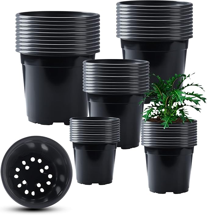 Oubest 50Pcs Nursery Pots Variety Pack Plastic Pots for Plants,Mix Sizes Seedling Pots with Drainage Holes Indoor Outdoor Flower Pots for Succulent Vegetable Herb