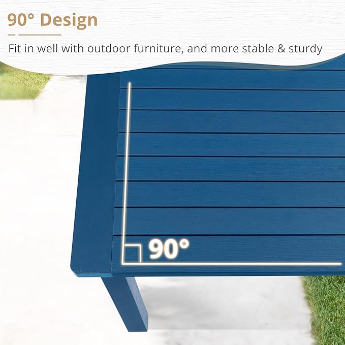 LUE BONA Outdoor Coffee Table, HDPS Patio Coffee Tables for Outside Rectangle, Adjustable Levelling Feet/Weather Resistant, Patio Table for Deck, Pool, Balcony, Indoor or Outdoor Use, Navy Blue