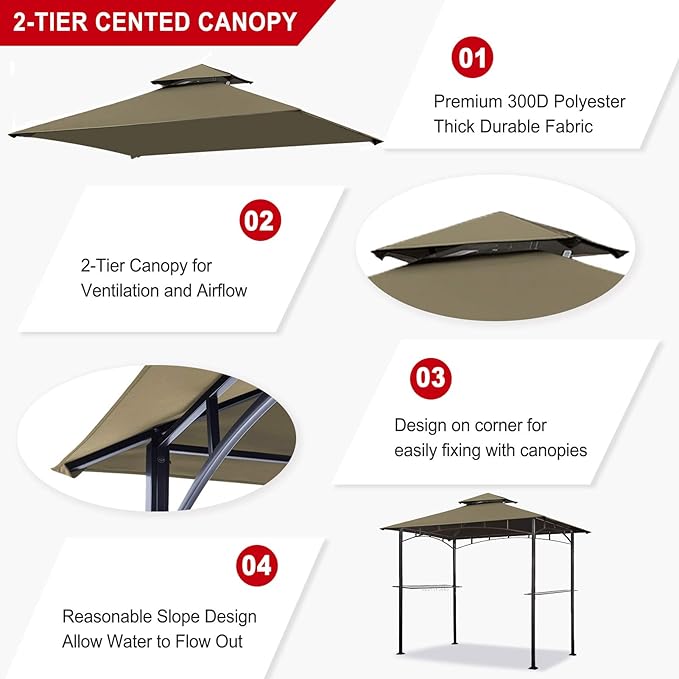 Eurmax USA High Performance Grill Gazebo Canopy Replacement Cover 5x8 BBQ Shelter Top(Cocoa)