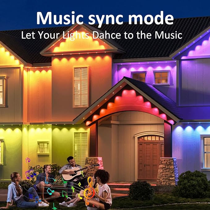 RGB Permanent Outdoor Lights, 50FT LED Eaves Lights with Smart App Remote Control, IP67 Waterproof, Music Sync, Timing Function for Christmas, Party, All Holiday Decorations
