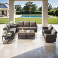 Belord Patio Conversation Set with Swivel Glider Chairs - 9 Piece Outdoor Sectional Furniture Set with Storage Box and Metal Top Table Brown Wicker/Gray Cushions