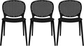 2xhome Set of 3 Patio Dining Chairs | Modern Stackable Outdoor Pool Side Chair | Weather Resistant Plastic for Yard, Porch, Balcony, Kitchen, Black