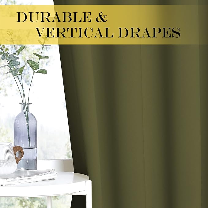 NICETOWN Window Treatment Sliding Door Curtain - Thermal Insulated Wide Width Solid Blackout Patio Glass Door Drape, Extra Wide Draperies (Olive Green, 100 inches Wide x 84 inches Long)